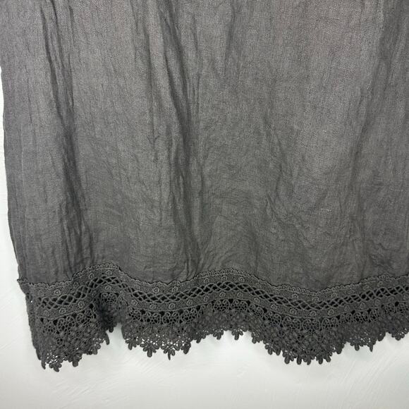 Stella Rosa Lace Crochet Trim Linen Dress Size Small Lagen Look Boho Gray Italy - Picture 3 of 6